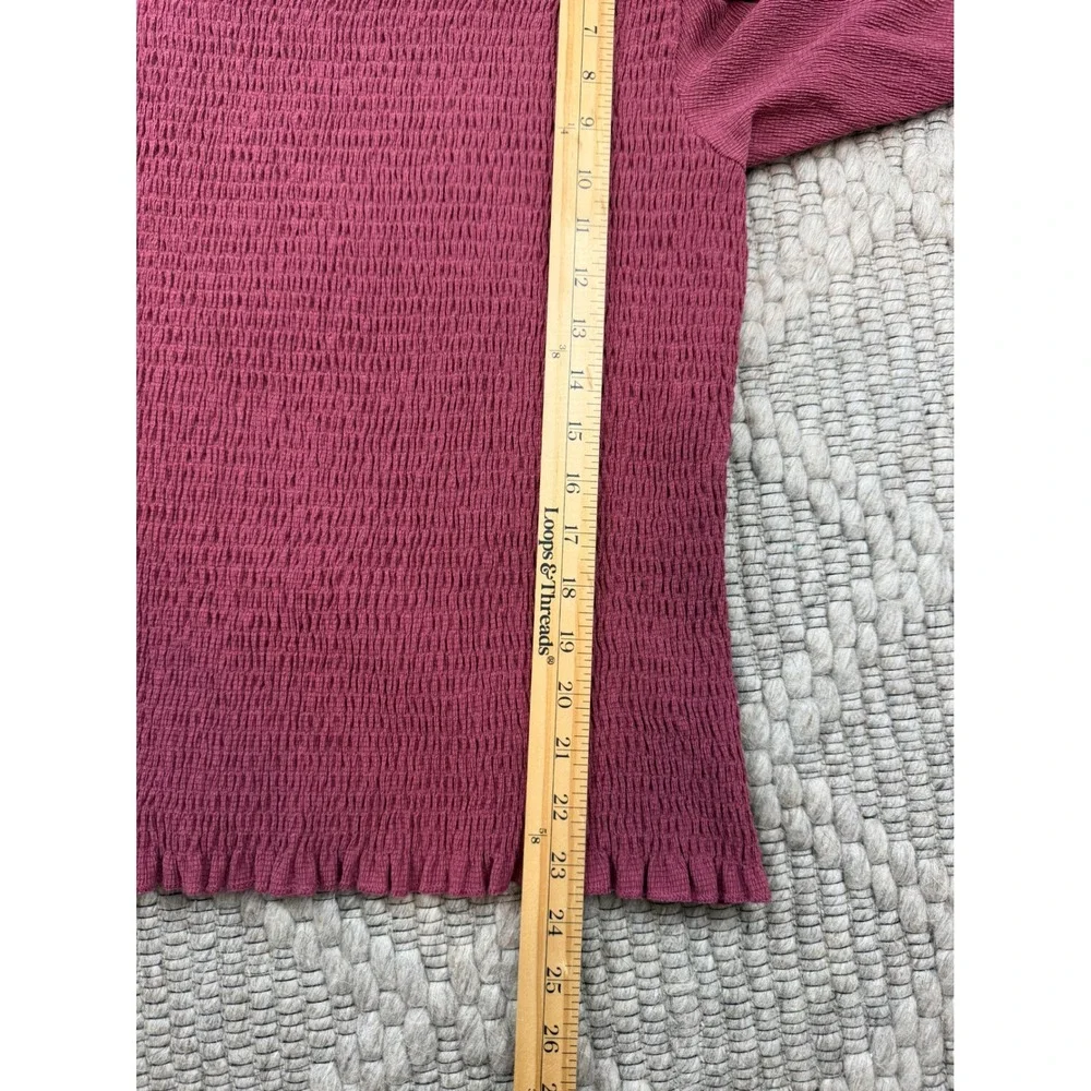 Anthropologie Smocked Blouse Women XL Berry Puff Sleeve Ruffle Top Winter
